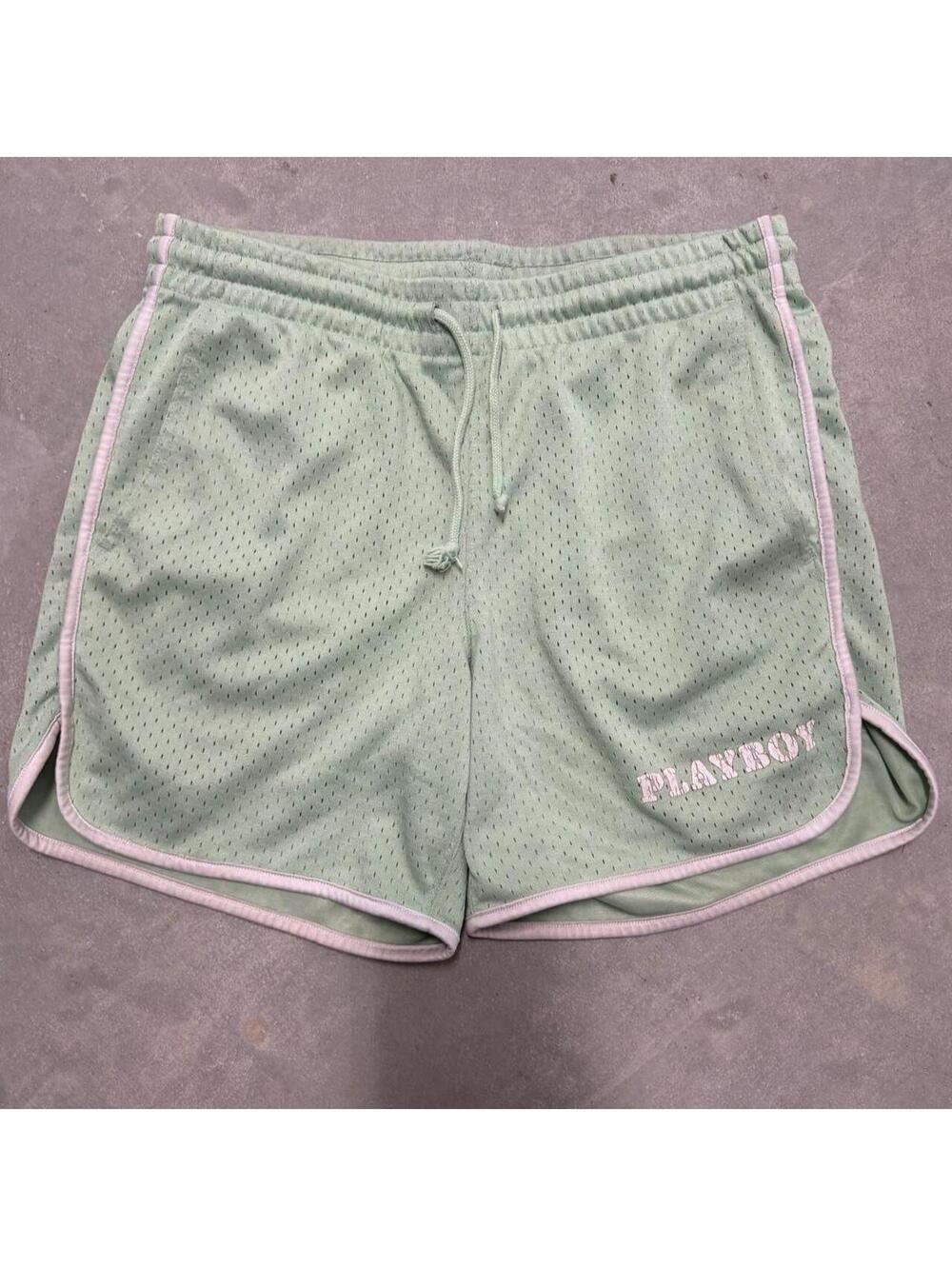 2000s Women's Playboy by PacSun Green and White Baggy Shorts Sized Small